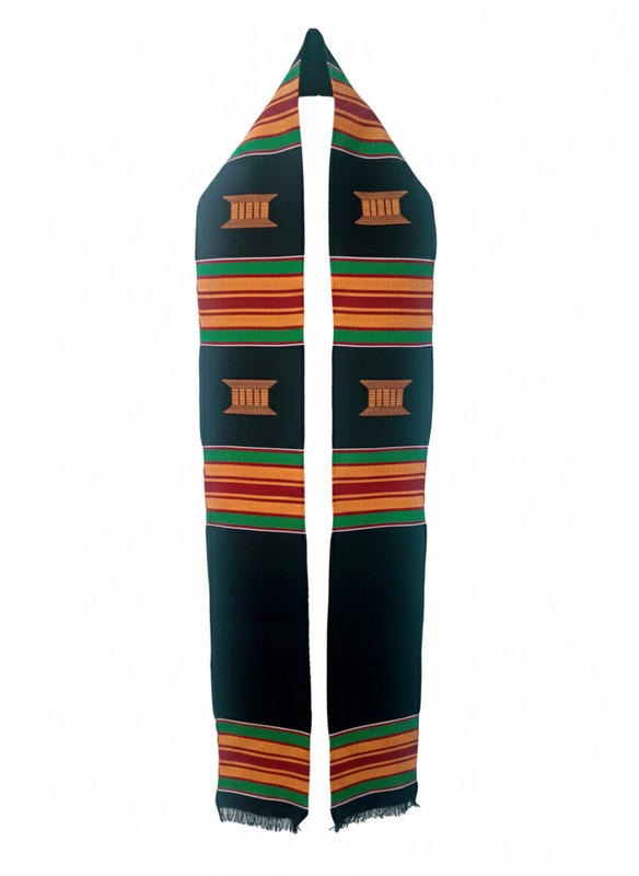 Black Multicolor Kente Stole with Stool Symbols for Graduation Ceremonies gallery