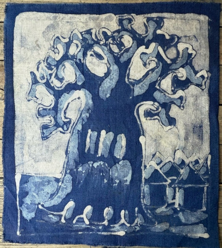 Vintage Batik Art Painting Cloth Africa Abstract No Frame 8.0”L x 7.5”W each gallery