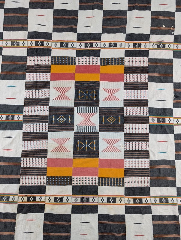 Vintage African Handwoven Patchwork Ghanaian Multicolor Kente Cloth 94x61in gallery