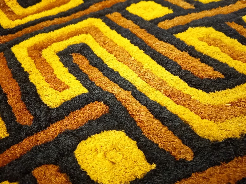 Vintage African raffia textile Kuba Kasai geometric 28x23" gallery