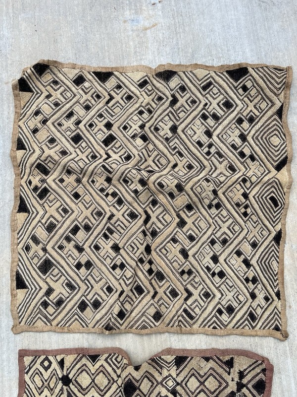 2 African Kuba Cloth Textile 18" x 18"/ 21"x 21" Handmade Woven Raffia set of 2 gallery