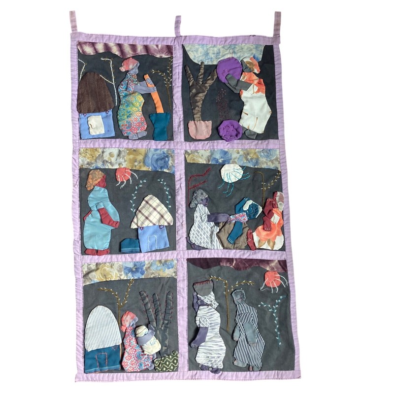 Weya 6 Panel Story Quilt African Women Zimbabwe Village Life Wall Hanging 22x37