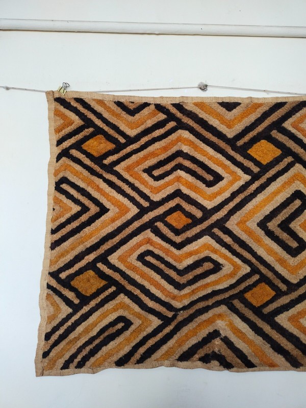 Vintage African hand woven kuba clothes Congo raffia small panel item808