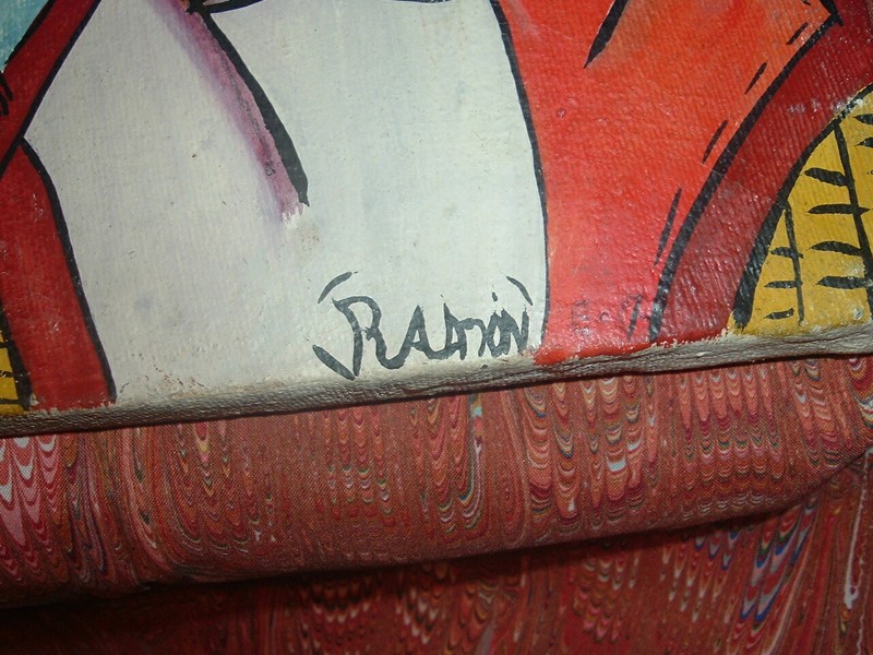 African art by Ramon (SIGNED): Village People. 19 x 16.5. Estate finds. G+ gallery