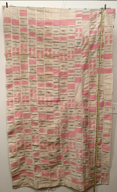 Nigerian Yoruban Aso Oke Cream/Offwhite Pink Gold Silver Fabric 49” W x 81” H