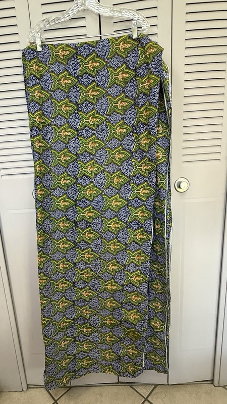 African Wax Print Textile Fabric 42”x 3 yards Guinea Hinatex Blue, White,Yellow gallery