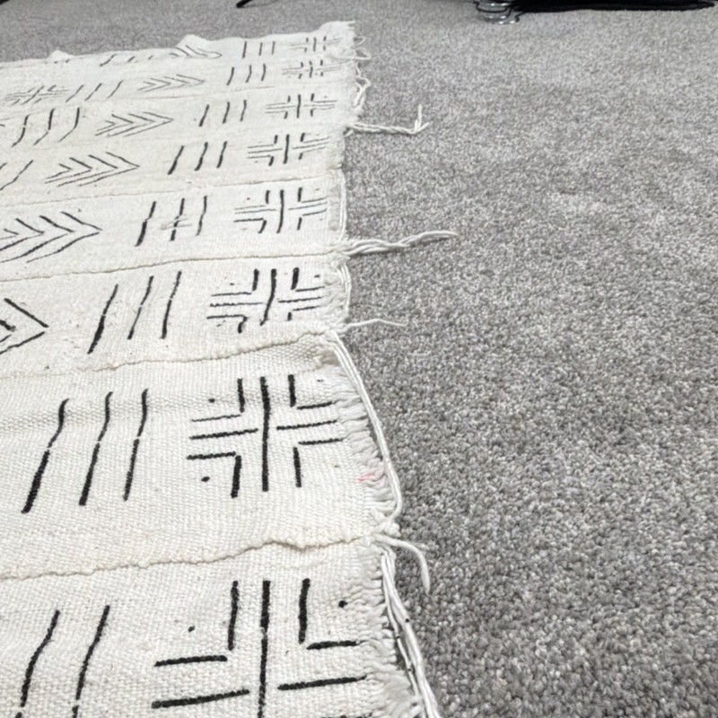 African Textile Handmade Geometric Pattern Black White Mudcloth Style 44”x 64” gallery