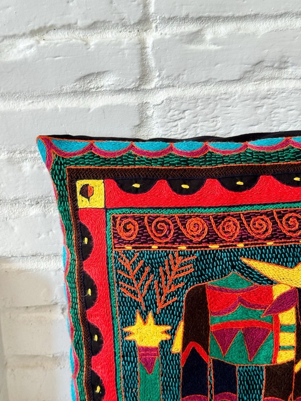 Kaross Bull Hand Embroidered Throw Pillow South Africa Cushion African Folk Art gallery