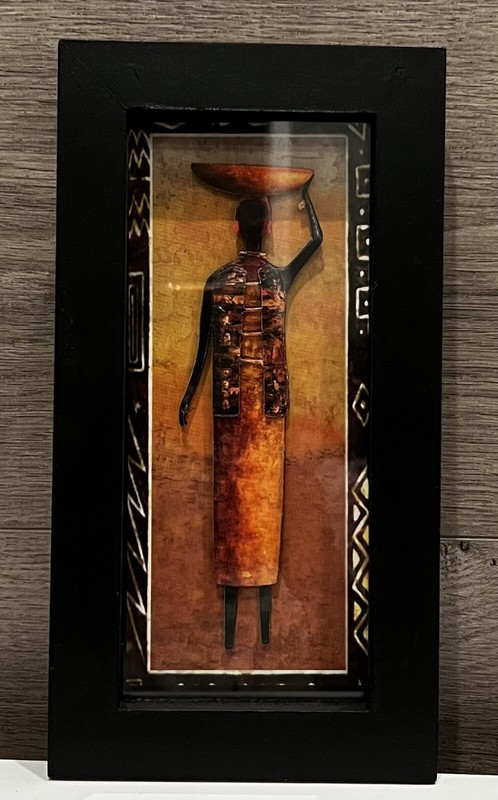 Set Of 3 African Native People 3D Inset Wooden Frame Wall Decor 5”X1.25”X9.75” gallery