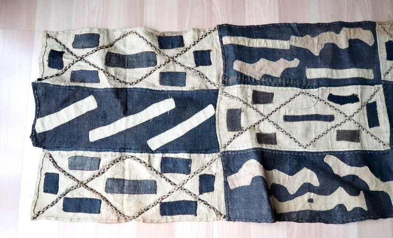 Vintage African Kuba Cloth 160" x 22" Handwoven Raffia Long Panel Congo Textile gallery