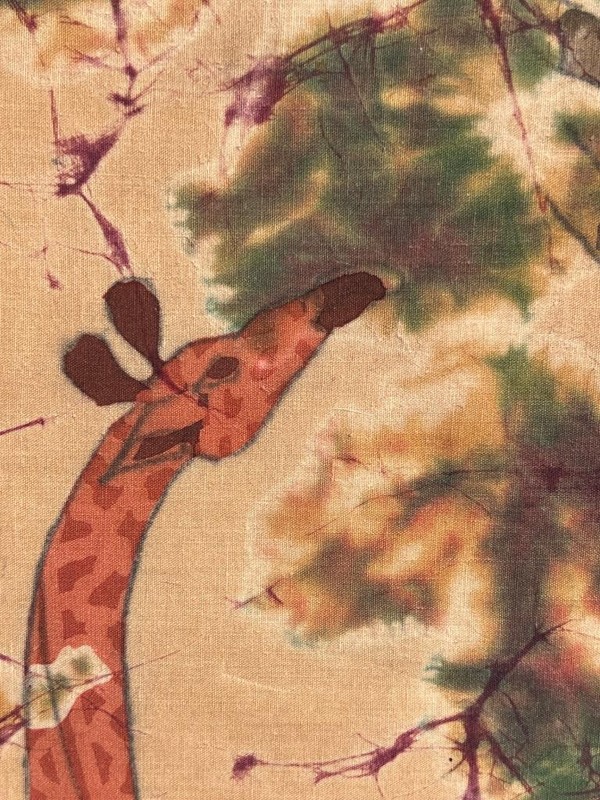 Vintage African Hand Dyed Batik Wax Fabric Cloth Giraffe Art Framed Signed gallery