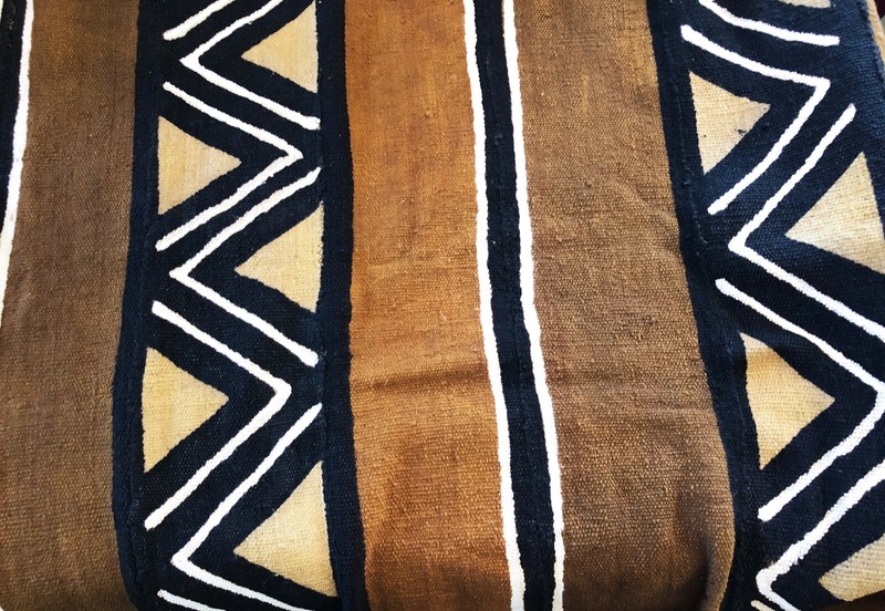 # 650 Brown/Mustard/Black/White Mud Cloth/ Blanket Mali W/Glass Trade Beads gallery
