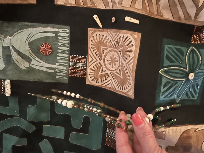 Tribal Ilembu South African Beaded Wall Tapestry Green & Brown Block Patern gallery