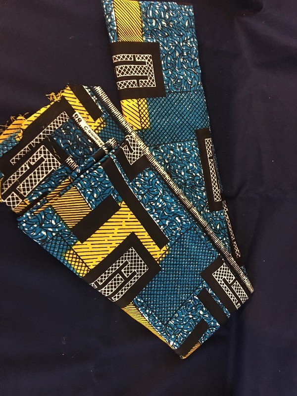 Authentic African Print Polytex Blue Yellow Fabric 3 Yards 32 Inches gallery