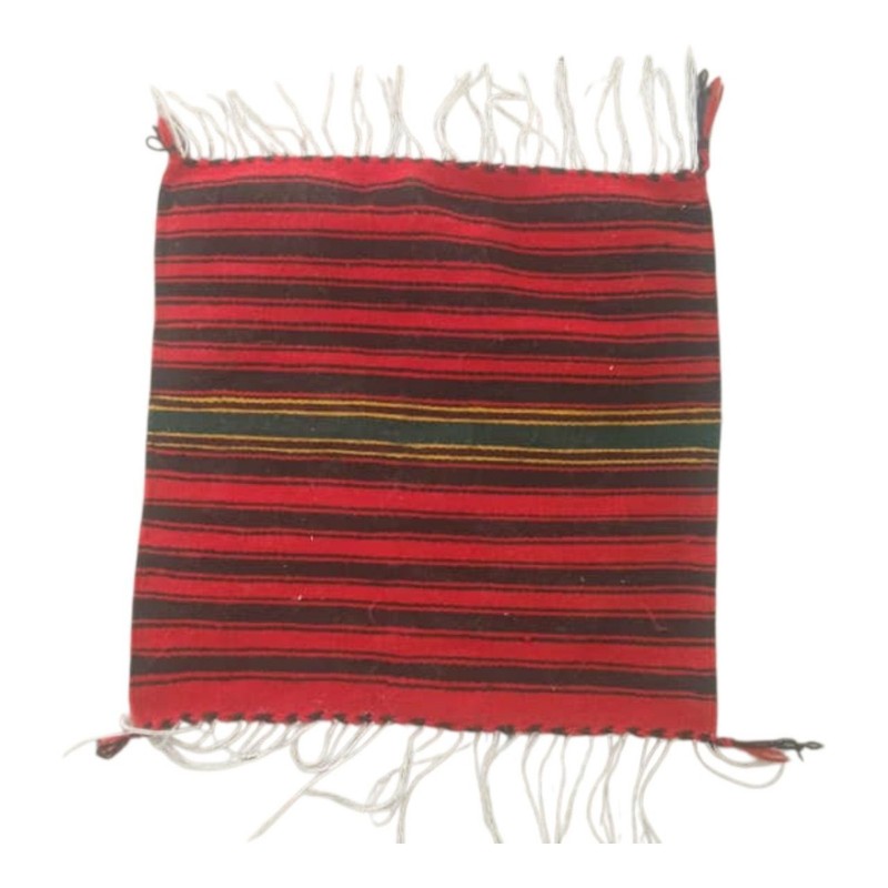 Vintage Handmade Ghardaia Wool Textile 35x35cm Red Striped Saharan Berber Woven