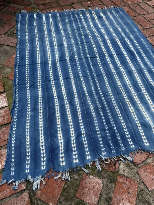 Vintage African Indigo Denim Shibori Mudcloth 56” L x 43” W Textile | No. 170 gallery