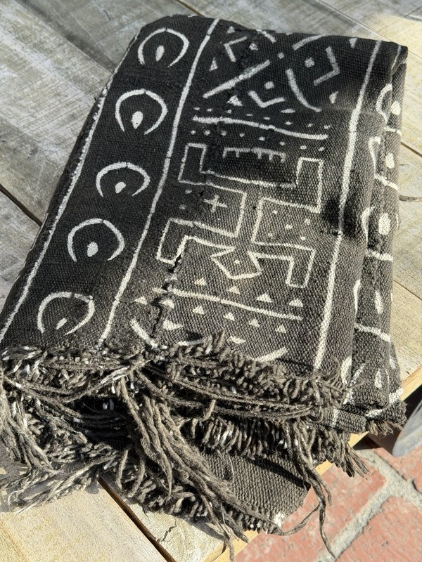 Vintage African Mudcloth Black 61”L x 40”W Textile | No. 90 gallery