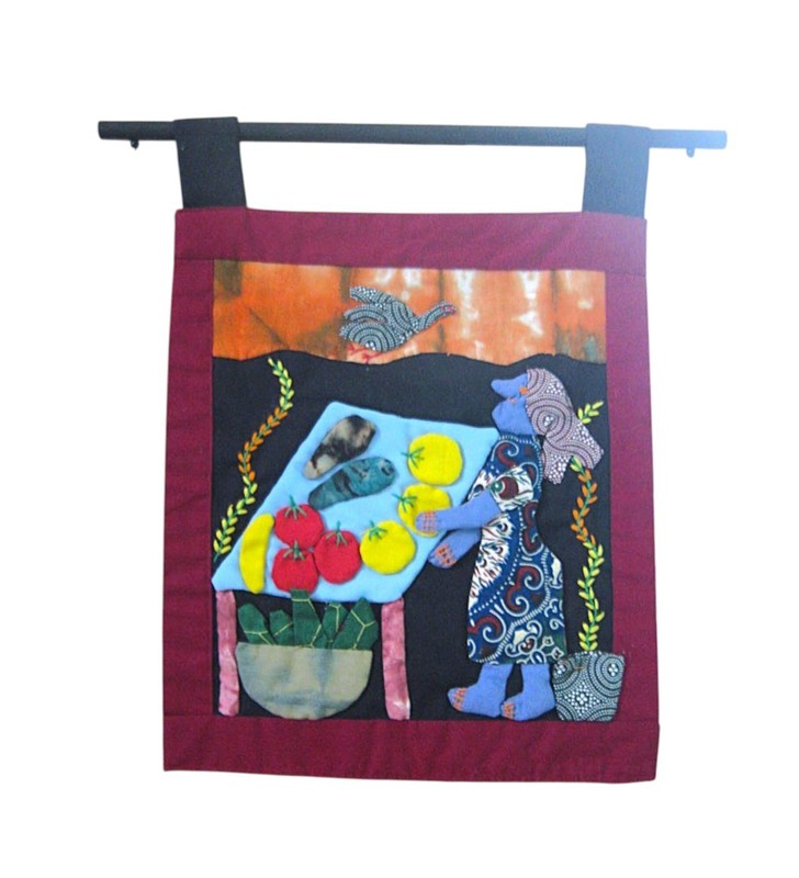 Zimbabwe, Africa Fabric Wall Hanging; Signed, Weya Quilt Style w/ Hanger gallery