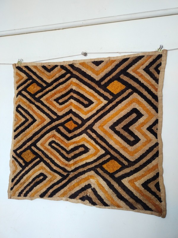 Vintage African hand woven kuba clothes Congo raffia small panel item808 gallery