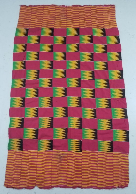 Vintage African Kente Cloth Handwoven Patchwork Ghananian Textile 59x34in