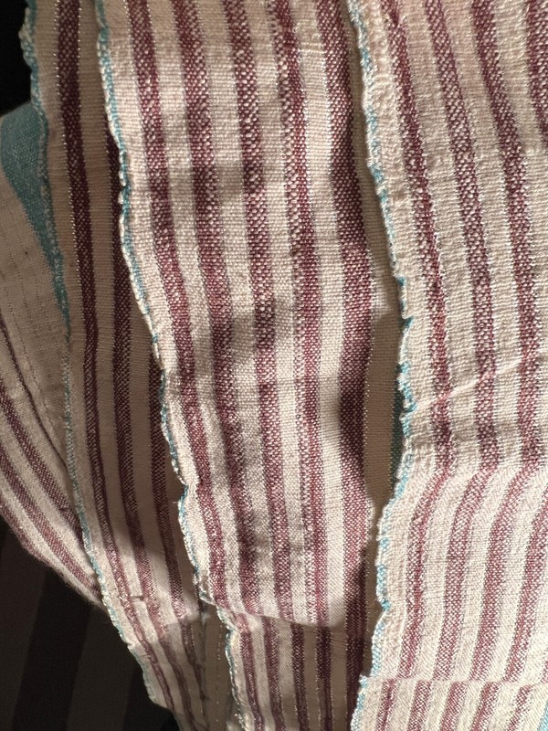 Nigerian Yoruban Aso Oke Cream Cyan Brown Silver Striped Textile 30” W x 71” H gallery