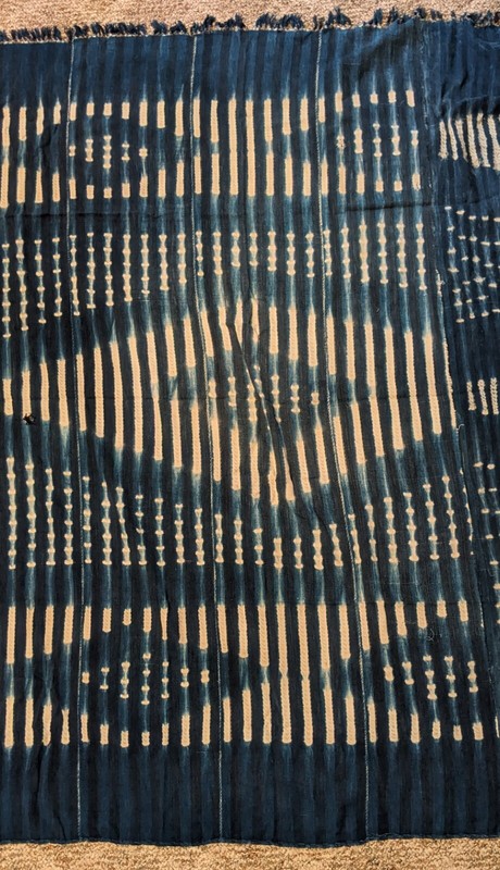 USED BLUE INDIGO COTTON TEXTILE STRIPWOVEN DOGON CAPE WRAP SKIRT CLOTHING ETHNIX gallery