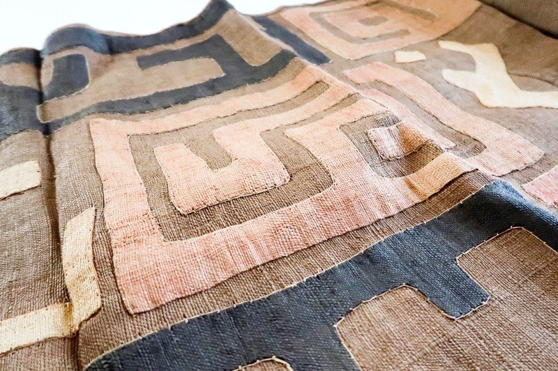 NEW Vintage African Kuba Dance Skirt Raffia Textile Long Cloth 144x22 Applique 6 gallery