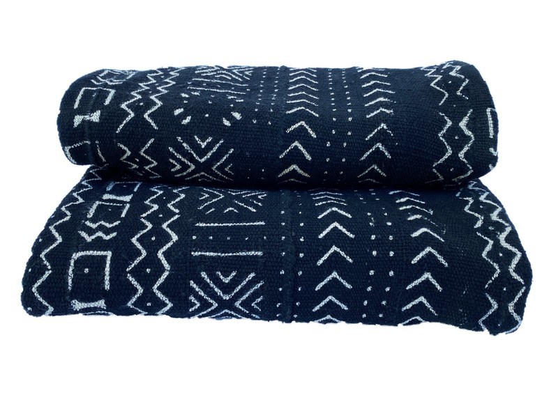 # 3856 Vintage African Black and White Mud Cloth Textile Mali 68" by 38" gallery
