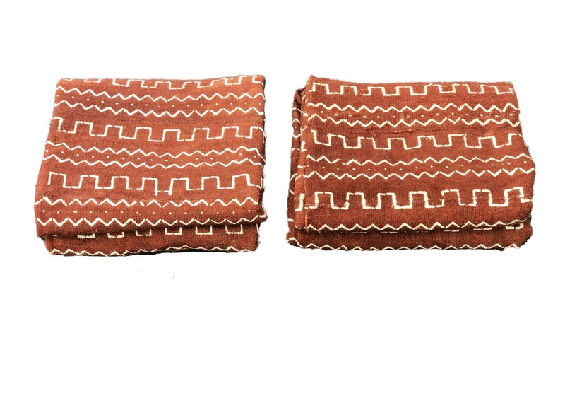 Pair Of African Bogolan Textile Brown and white Mud Cloth 64" by 41" gallery