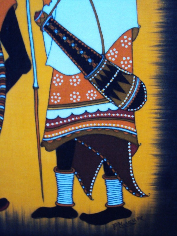 SIGNED ORIGINAL 32" VINTAGE MAASAI BATIK ART African Textile LARGE RICH COLOR!! gallery