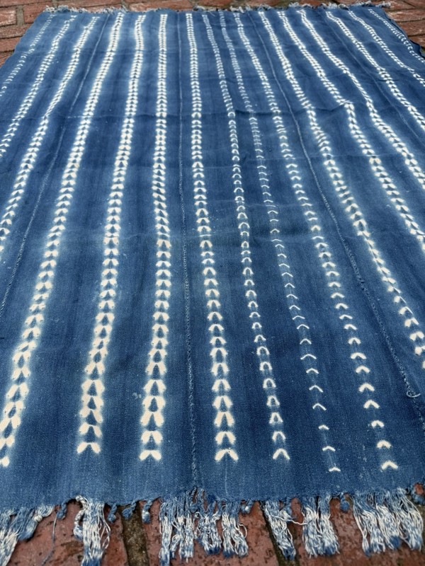 Vintage African Indigo Denim Shibori Mudcloth 56” L x 43” W Textile | No. 170 gallery