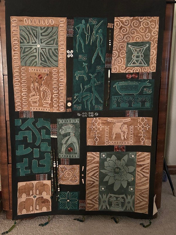 Tribal Ilembu South African Beaded Wall Tapestry Green & Brown Block Patern