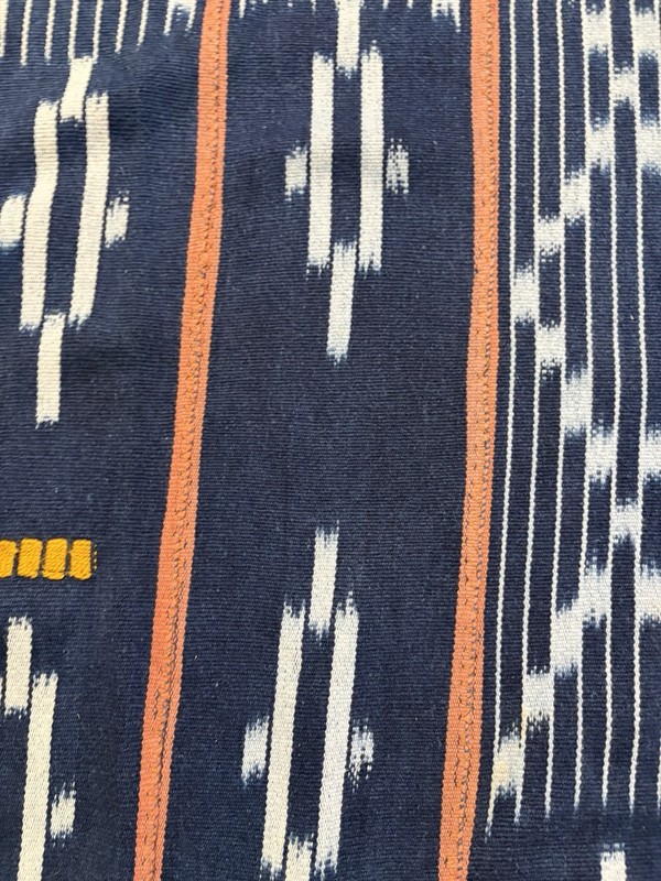 Vintage African Indigo Baule Fabric Orange Stripes Mudcloth 58”L x 40”W - #375 gallery