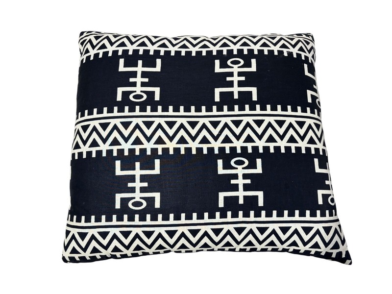 #133 African Custom Made Black and White Kente Cloth Pillow 20" gallery