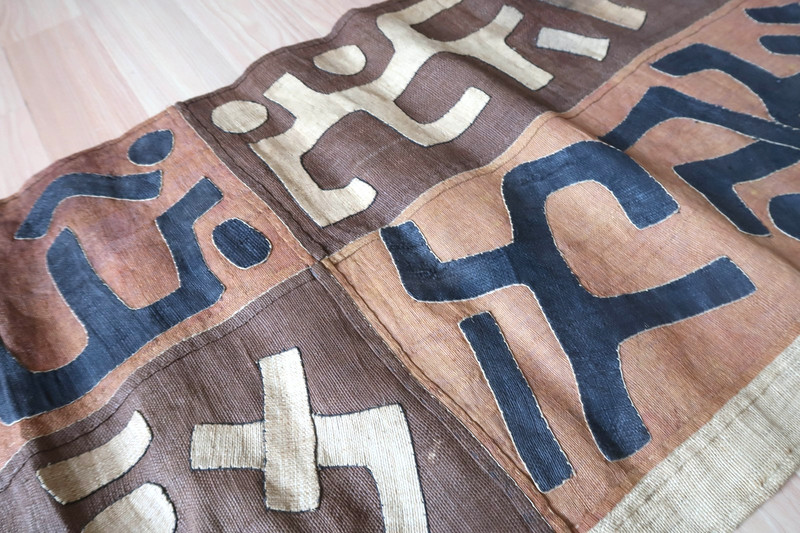 Vintage African Kuba Cloth 130×21″ Handwoven Raffia Long Panel Congo Textile