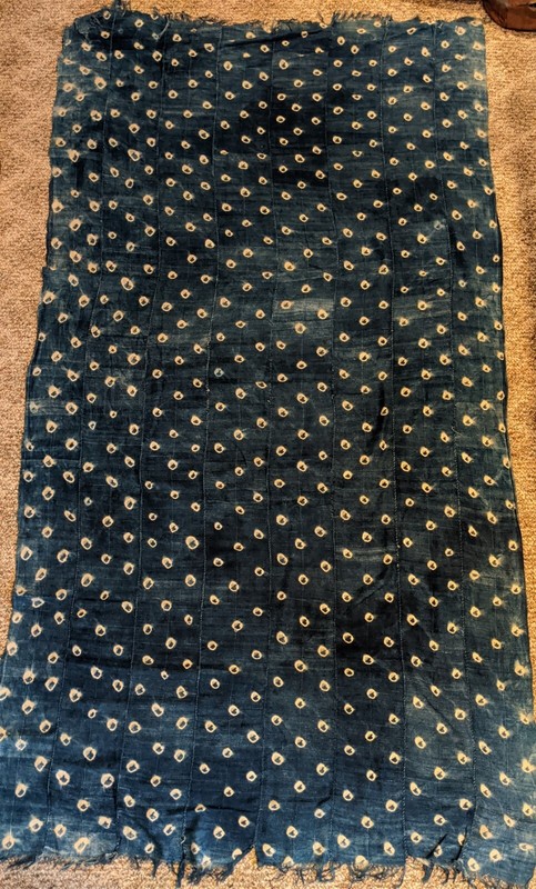 AFRICAN BLUE INDIGO COTTON TEXTILE STRIPWOVEN DOGON CAPE WRAP SKIRT CLOTHING