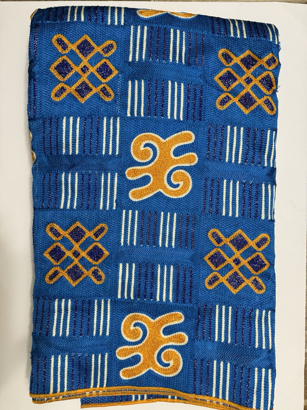 African Blue Gold Adinkra Symbols Handmade Traditional Ghana kente 4 yards