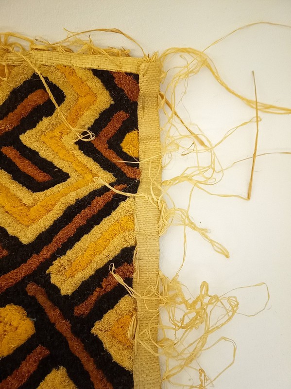 Vintage African raffia textile Kuba Kasai geometric 26x24" gallery