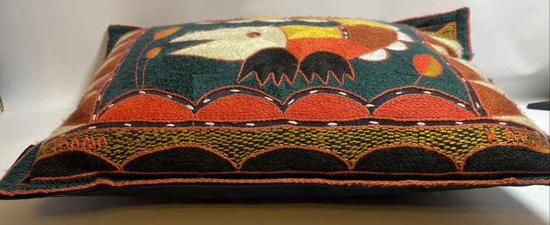 Kaross Embroidered Pillow Croc /Alligator Tapestry S Africa Signed gallery