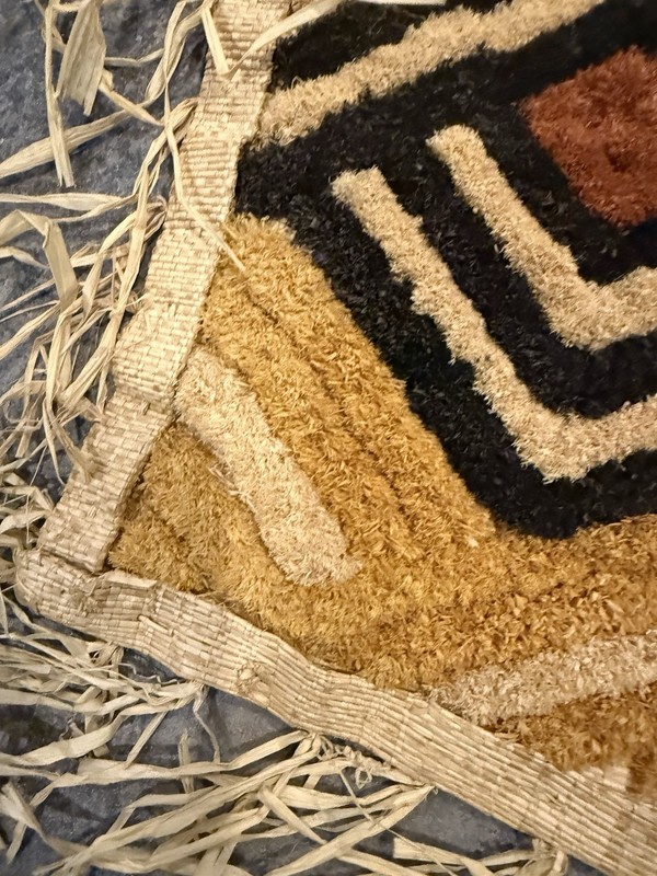 African Kuba Raffia Velvet Textile Kasai Congo Geometric Wall Art 26x26 VTG gallery