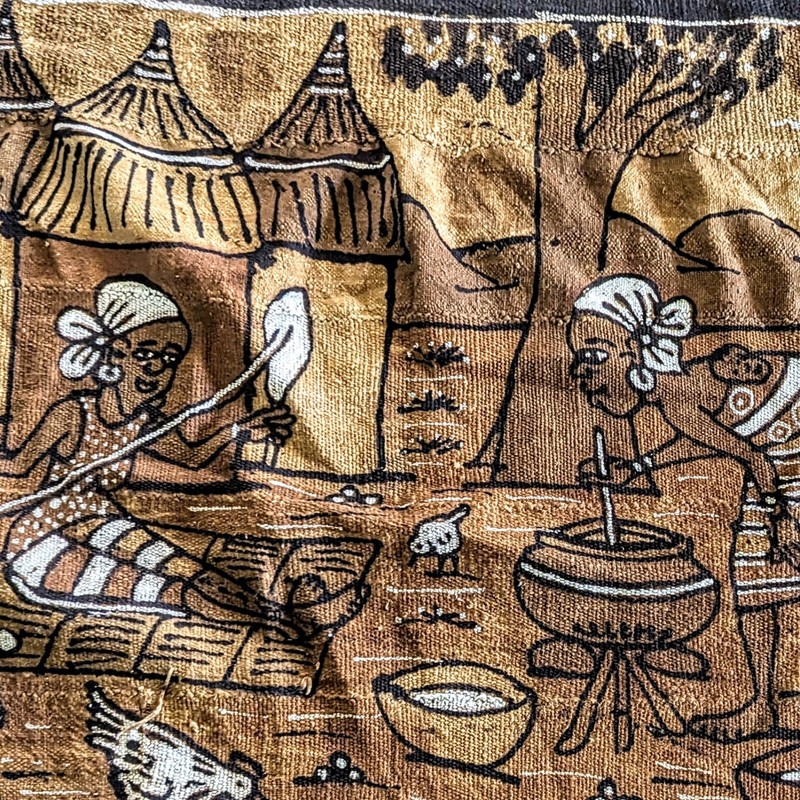 African Malia Traditional Mud Cloth Textile Wall Hanging Signed 36x27" gallery