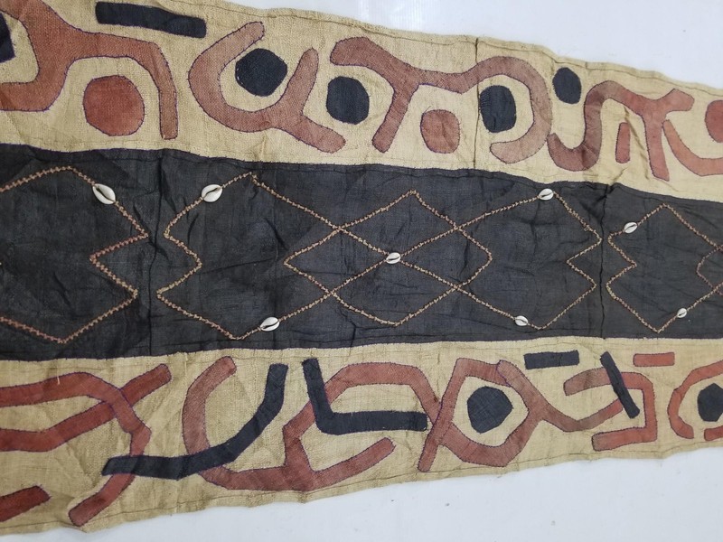 Antique Traditional Handwoven African Kuba Cloth Raffia Textile Runner 173x21 in gallery