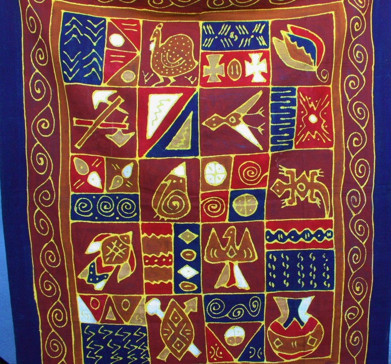 Batik Tapestry Zimbabwe Rare Folk Art African Sadza Fabric Handmade 60X73 gallery