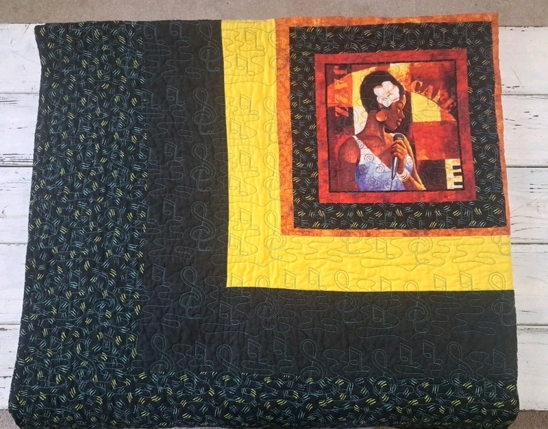 African American Culture Jazz Club Caberet Quilt 66x66" New Orleans Saxophone gallery