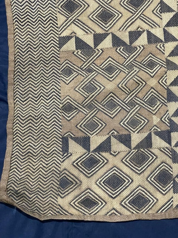 Vintage African Kuba Showa Bark Cloth Handstitched Raffia Textile 25x32 inches gallery