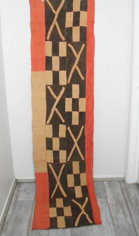 Kuba Cloth African Tapestry Raffia Congo Fabric, Rare Textile VTG Long 14+feet gallery