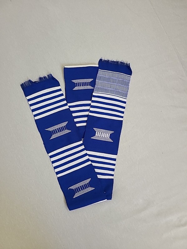 Authentic African Kente, Ghana Blue, White HAND WOVEN Pillars .