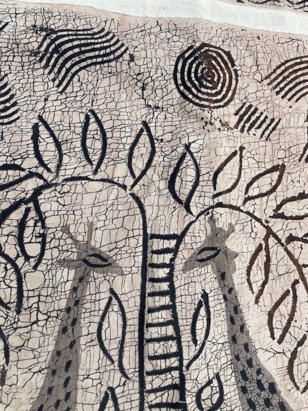 Vintage Artisan African Batik Fabric Hand Painted Wall Art Runner 68x25" Giraffe gallery