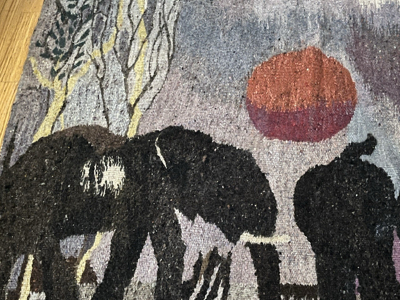 Phumalanga Swazihand Mohair Tapestry African Folk Art Elephants Artist Signed gallery