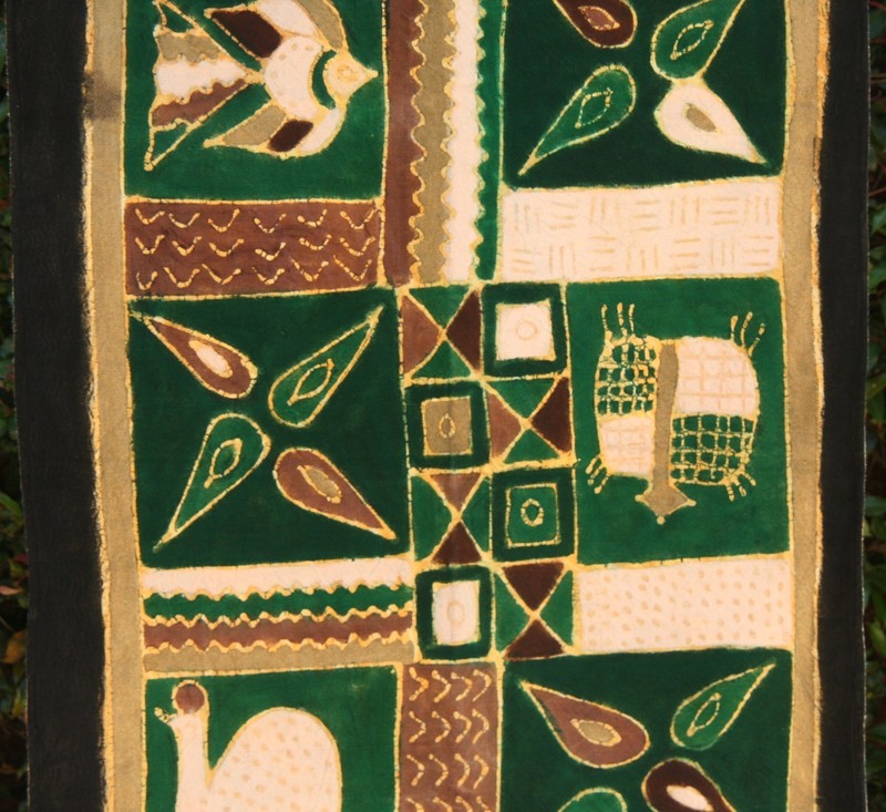 Rare 2004 Batik Tapestry Zimbabwe Folk Art African Sadza Fabric Handmade 33"X53" gallery